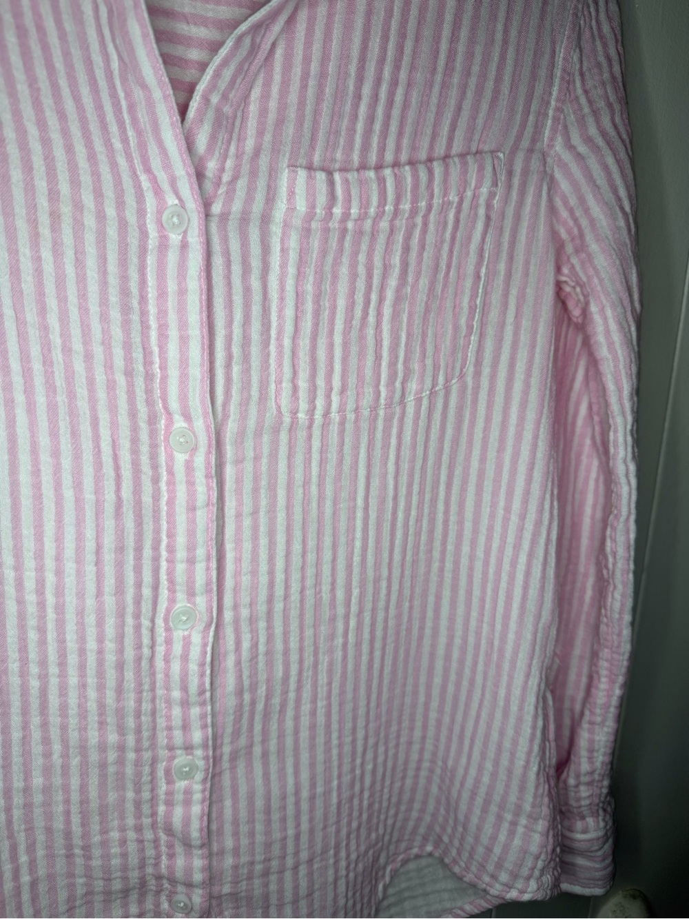 beachlunchlounge Pink Striped gauzy Button-Down Shirt - Picture 3 of 8